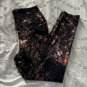 CARBON38 Black Rose Gold Copper splatter Foil High Rise Leggings - small